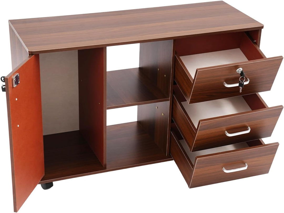 90x34x59cm Büroschrank Aktenschrank mit 5 Rollen (2 mit Bremsen), Rollcontainer mit 1* Abschliessbar