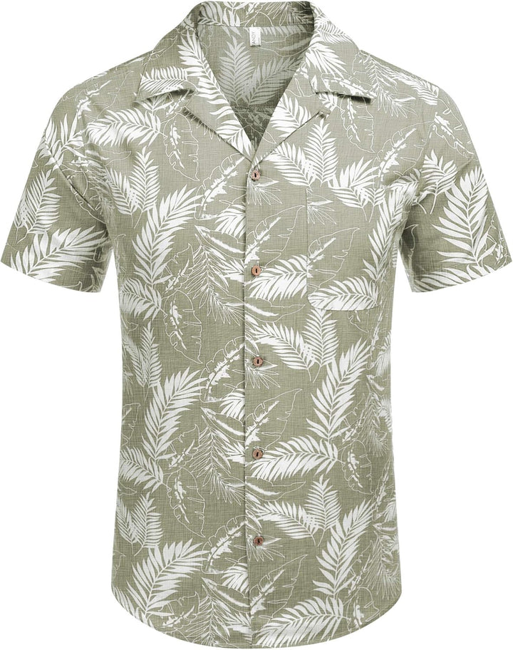 COOFANDY Leinenhemd Herren Hemd Sommer Kurzarm Herrenhemd Freizeit Sommer Hemden Einfarbig Basic Bea