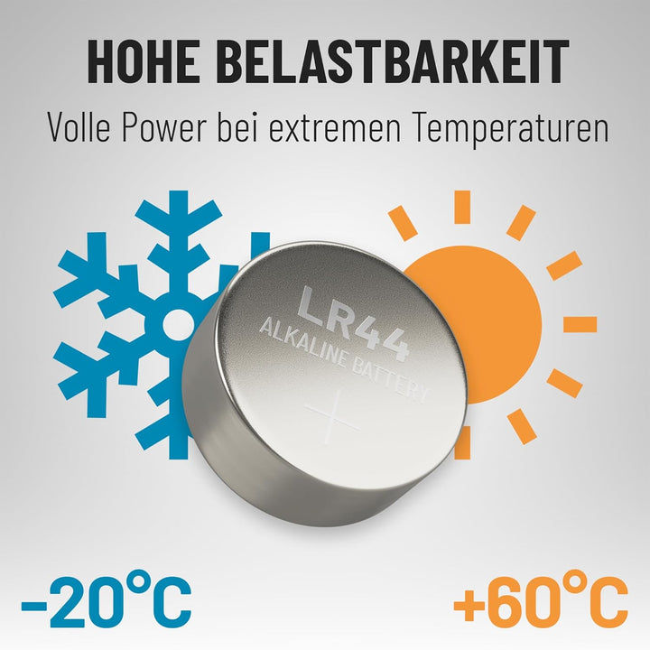 ABSINA AG13 LR44 Knopfzelle 100er Pack - 1,5V Alkaline Knopfzellen auslaufsicher &amp; mit Langer Haltba