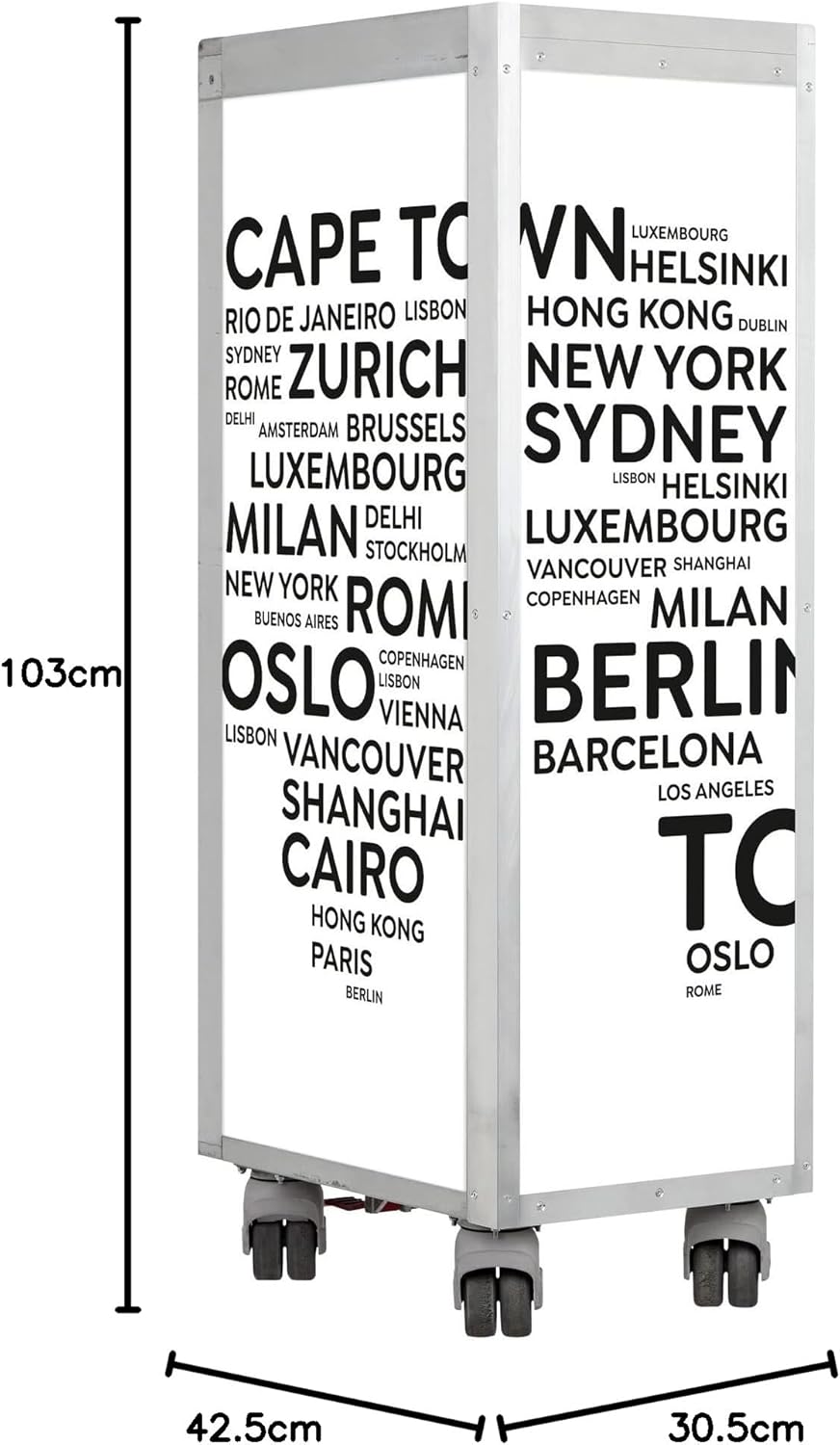 Bartrolley City inkl. LED-Leuchtfachboden, Barbrett &amp; Fachboden aus Glas (Weiss, Originalrollen) Wei