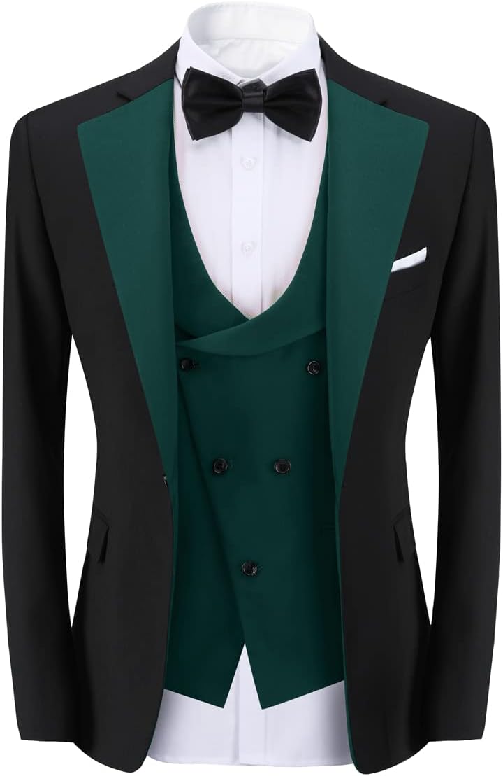 Sliktaa Herren 3 Teilig Anzüge Regular Fit Jacke Weste Hosenanzug für Business Sakko Hose Elastisch