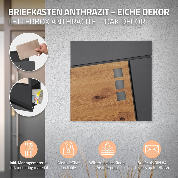 ECD Germany Standbriefkasten mit Zeitungsfach, Briefkasten Standfuss freistehend, Briefkastenständer