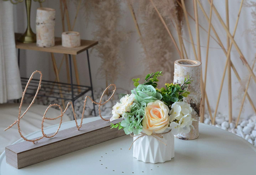 Künstliche Blumen Seidenrosen Blumensträusse Dekoration mit Keramikvase für Tisch Zuhause Büro Hochz