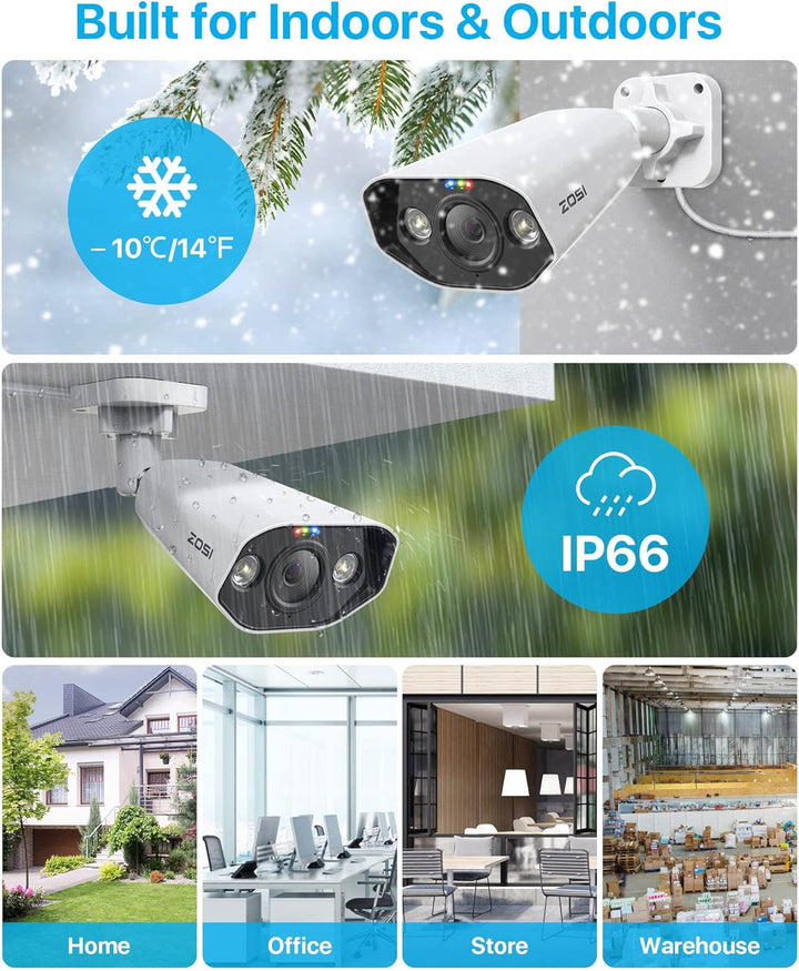 ZOSI 5MP Überwachungskamera Aussen Set, 8CH 4K 2TB HDD NVR und 4X 5MP PoE IP Outdoor Kamera, 2-Wege