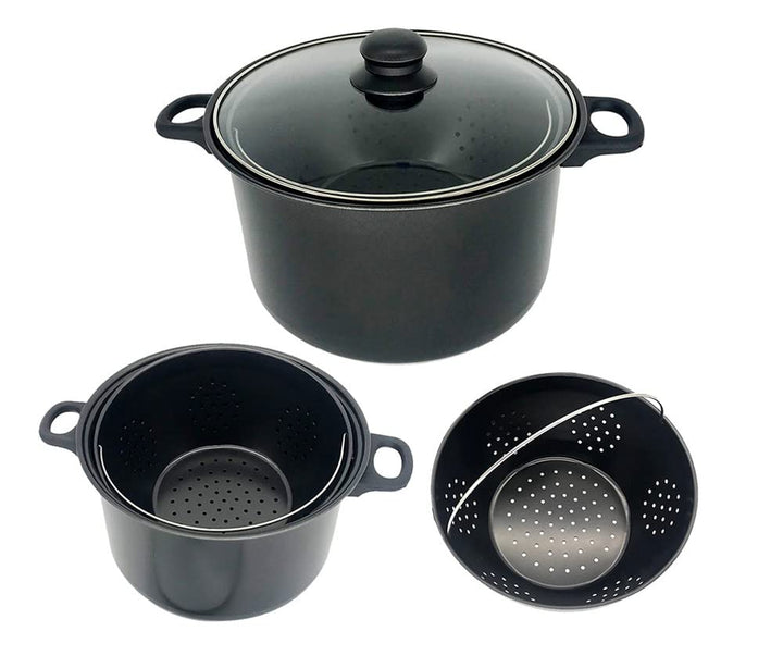 BASS POLSKA Topf mit Sieb und Deckel, Magic Pot Kochtopf-Set, Einfaches Kochen, Abgiessen &amp; Serviere