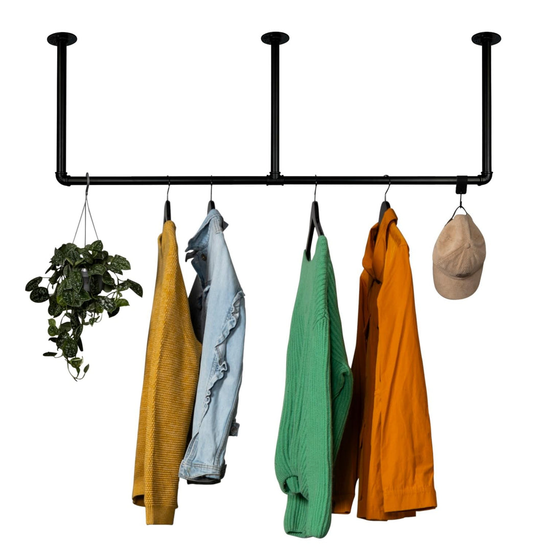 Kleiderstange Industrial Schwarz für Decke Deckenmontage Breite 120 cm x Höhe 100 cm Garderobe Flur