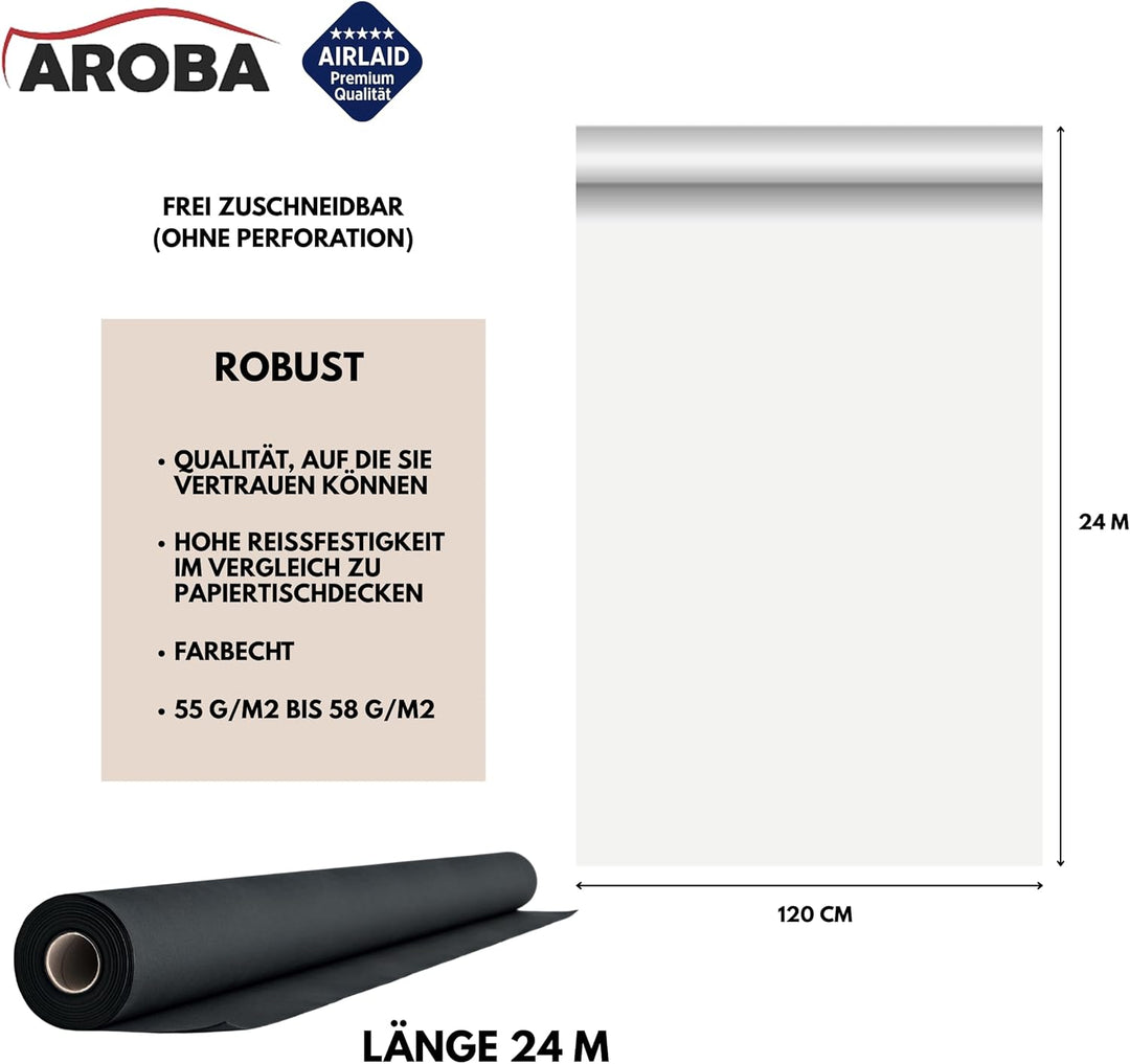 AROBA 1x Airlaid Tischdeckenrolle (Schwarz, 1,2 m x 24 m) - Stoffähnliche Tischdecke - Hochwertige T