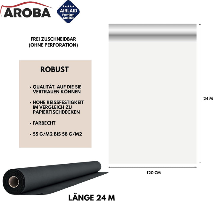 AROBA 1x Airlaid Tischdeckenrolle (Schwarz, 1,2 m x 24 m) - Stoffähnliche Tischdecke - Hochwertige T