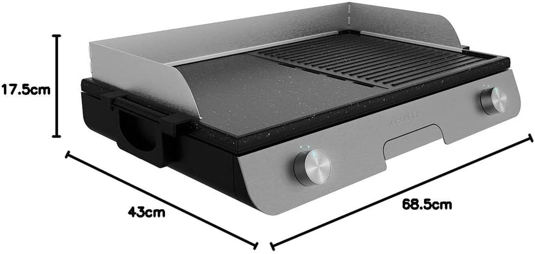 Cecotec Elektrischer Tischgrill PerfectRoast 3000 Inox. 3000 W, Grillfläche Mixta, Antihaftbeschicht