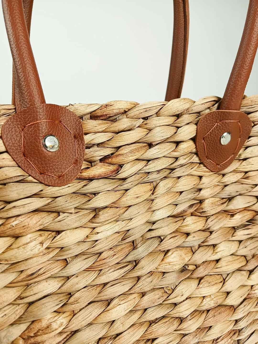 Kobolo Tasche Korbtasche Set aus Wasserhyazinthe - Kunstlederhenkel - eckig 3er Set