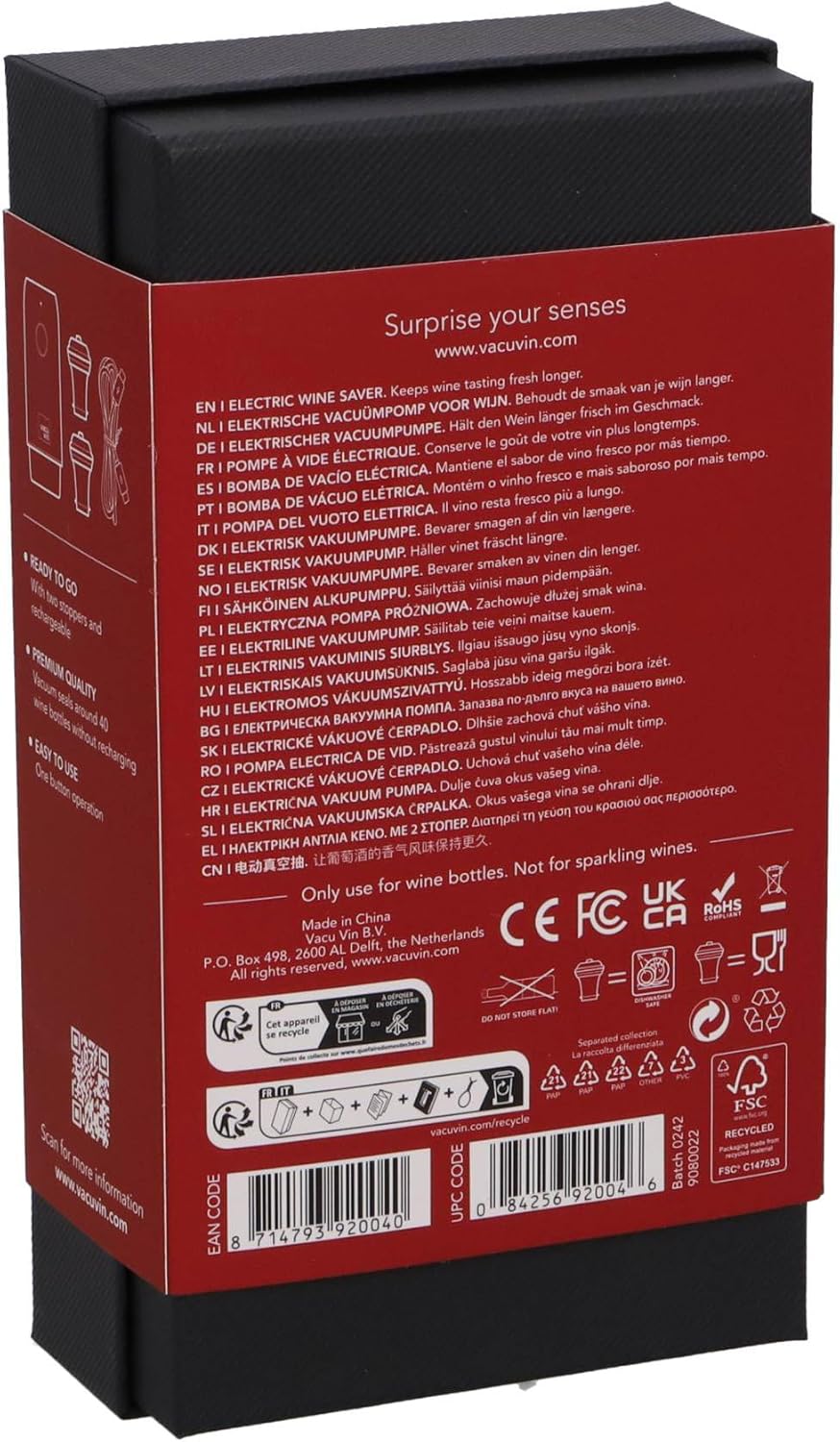 Vacu Vin Elektrischer Weinsaver - mit 2 Stopfen, wiederaufladbarer Vakuumverschluss, ideal zum Konse