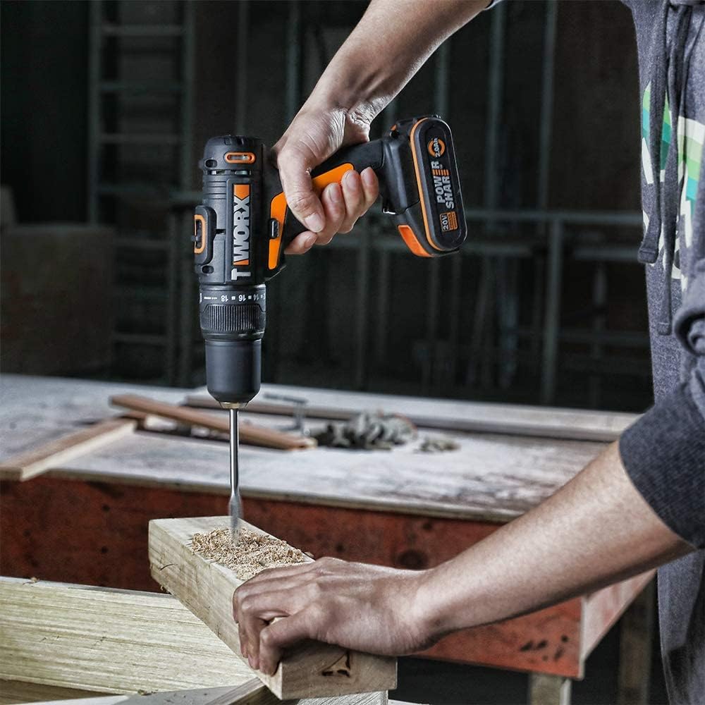 WORX 18V(20V MAX) Akku-Schlagbohrschrauber WX371, 2,0Ah, PowerShare, 2 Gänge, Koffer, 13mm Bohrfutte