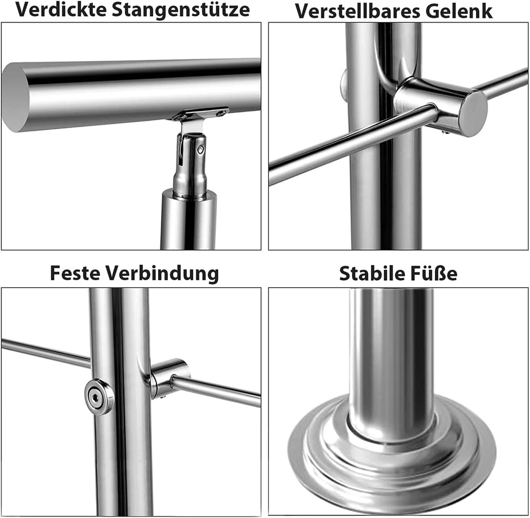 FINEUNAN Edelstahl Handlauf Geländer für Treppen Brüstung Balkon mit 3 Querstreben - Innen und Ausse
