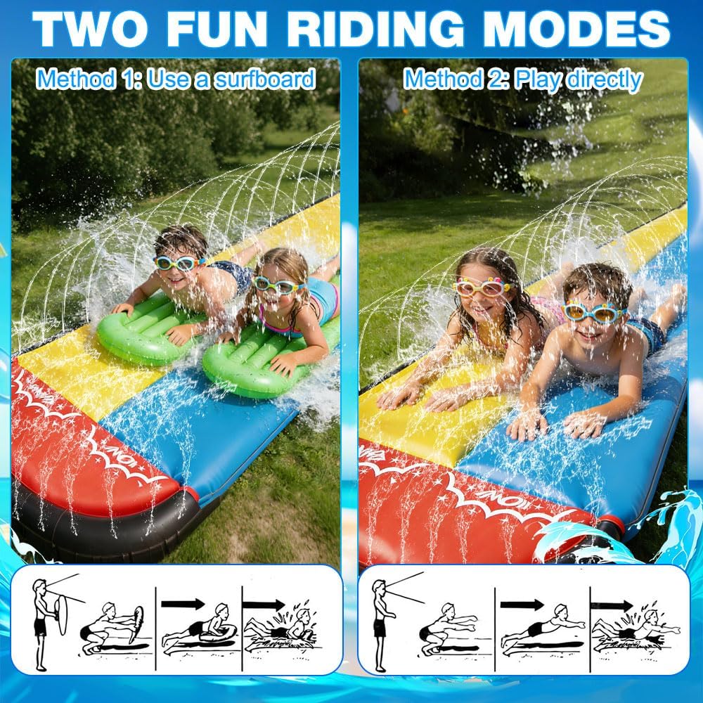 Wasserrutsche Garten für Kinder, Wasserrutschbahn mit 2 Aufblasbaren Rutschbrettern, Wasserrutsche G