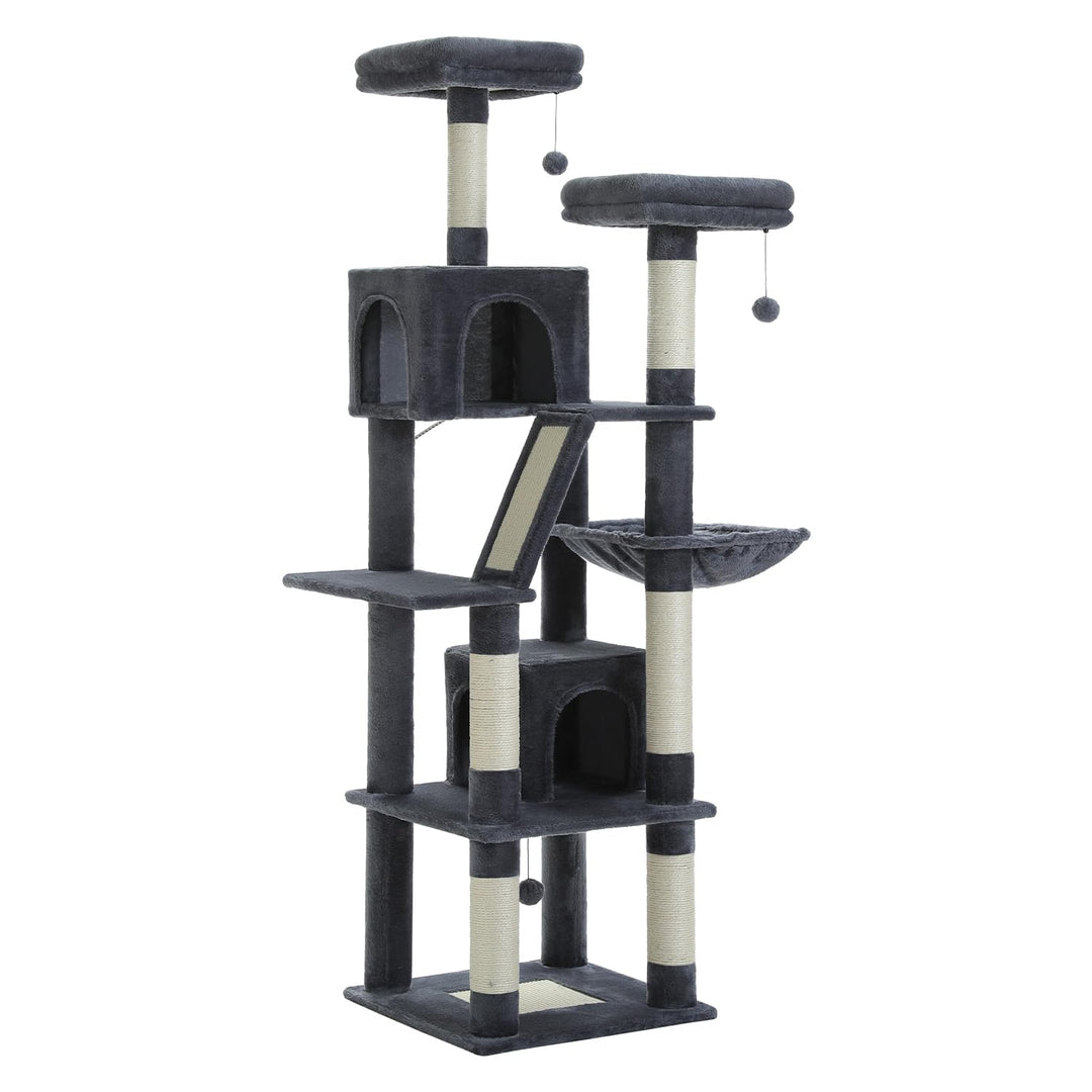 PETEPELA 180cm Kratzbaum gross, Multi-Level Katzenbaum für grosse Katzen, mit 6 Sisalsäule, 2 Kratzb