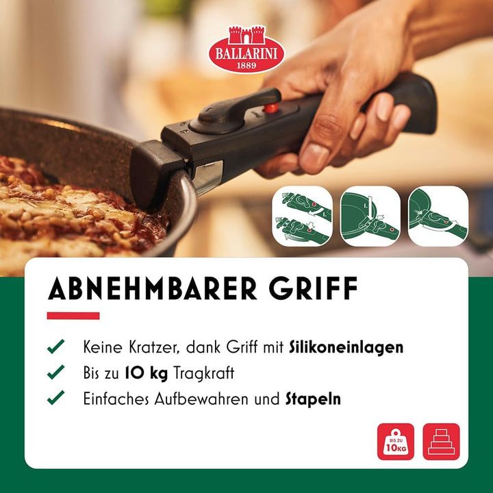 BALLARINI Torre Bratpfannen-Set, Keramikbeschichtung, 24 + 28 cm, Induktionsgeeignet, Abnehmbarer Gr