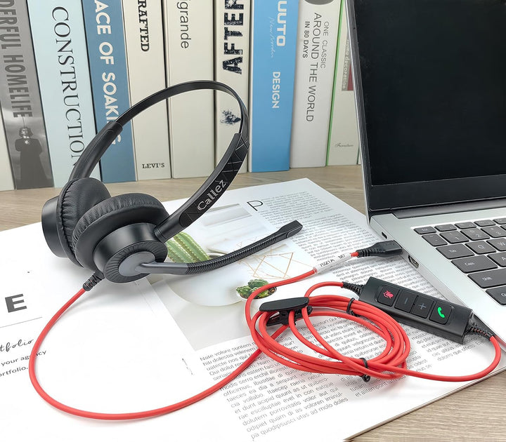 Callez USB Headset mit Mikrofon, PC Headset mit ENC Dual Noise Cancelling Mikrofon, USB Kopfhörer mi