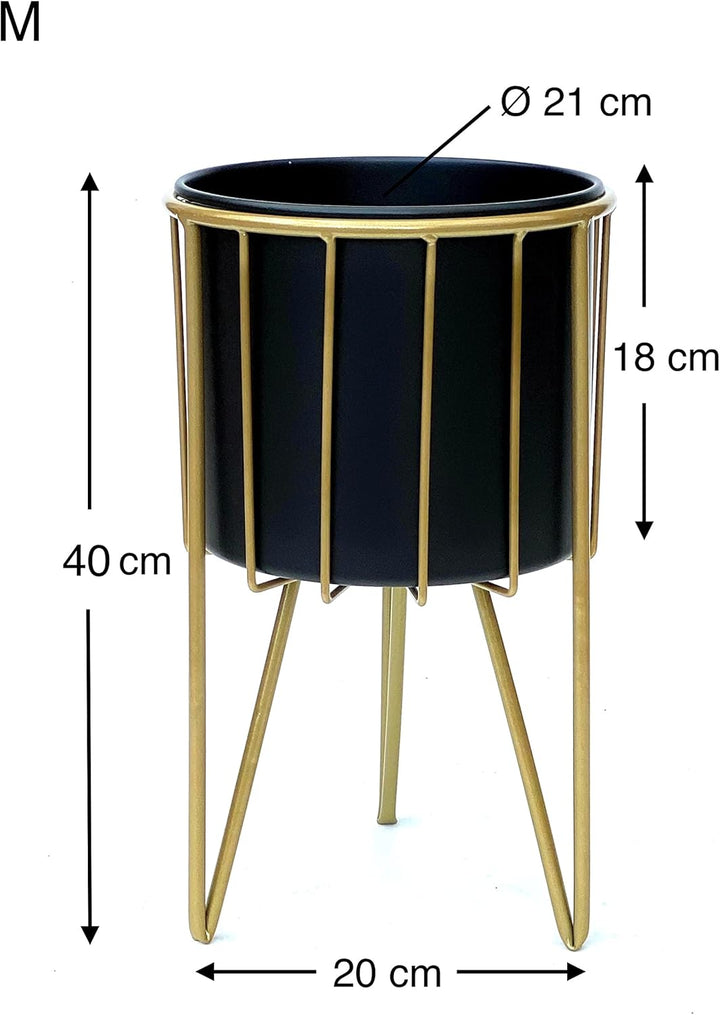 DanDiBo Blumenhocker mit Topf Metall Gold Schwarz Rund 3er Set Blumenständer 96039 Blumensäule Moder