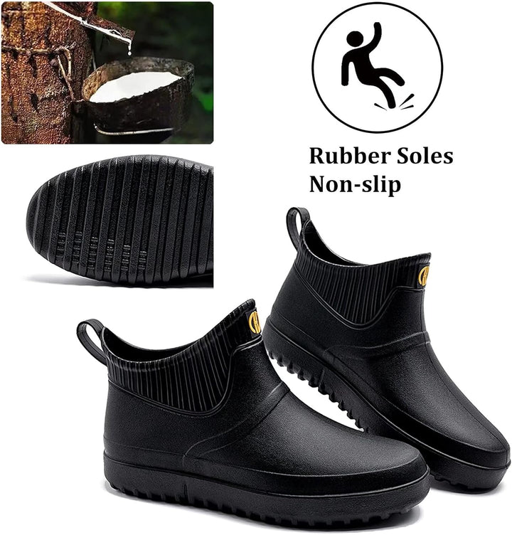 GURGER Herren Gummistiefel Kurz Wasserdicht Rutschfest Stadt Regenstiefel 39 EU Schwarz A1, 39 EU Sc