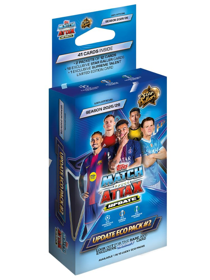 Topps UCC Match Attax 2025/26 - Update Eco Pack #2 - Star Ballers - enthält 41 Cards, darunter 16 Ex