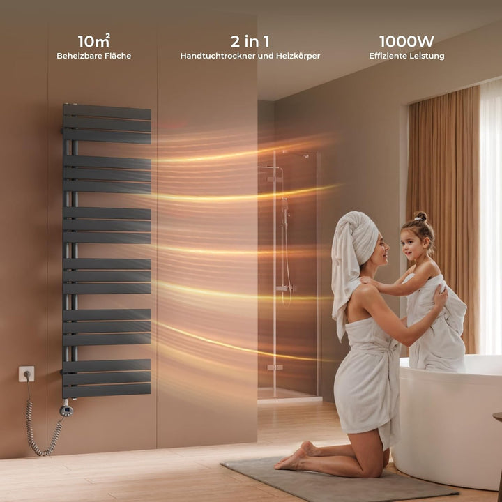 S'AFIELINA Badheizkörper Elektrisch 1599×600mm Anthrazit, 1000W Handtuchheizkörper Elektrisch mit Th