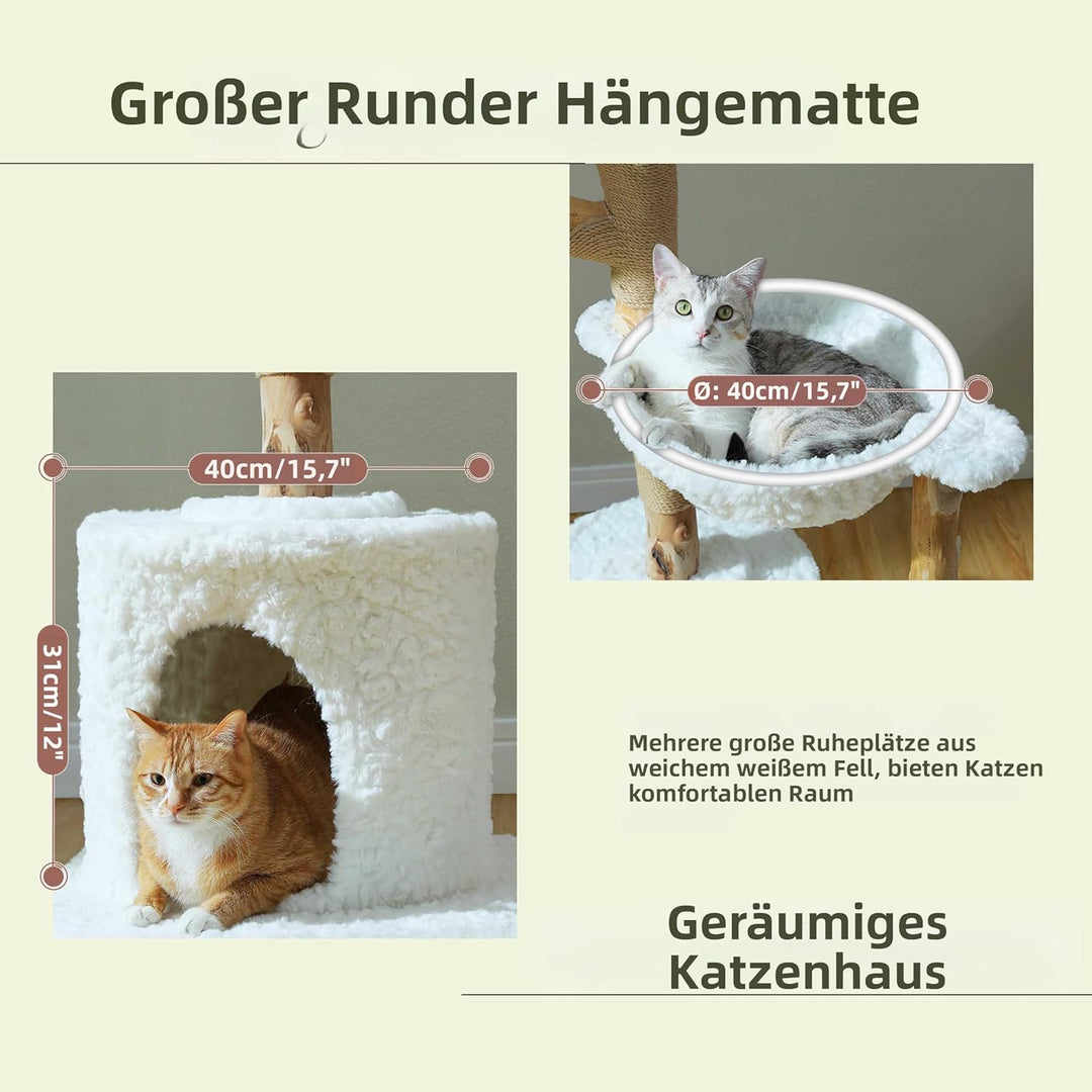 PETEPELA Kratzbaum für Wohnungskatzen, 150 cm hoher moderner Katzenbaum für grosse Katzen, mit 3 gro