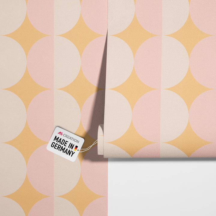 Vliestapete Wohnzimmer Retro rosa orange beige Vintage Tapete 70er Jahre Stil – 10,05 x 0,53 m Rosa,