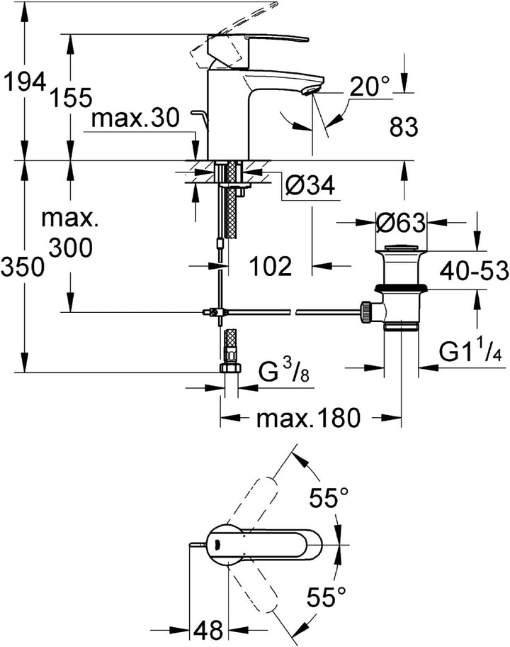 GROHE Wave Cosmopolitan - Einhand- Waschtischarmatur (wassersparend, 1/2", langlebige Oberfläche), c