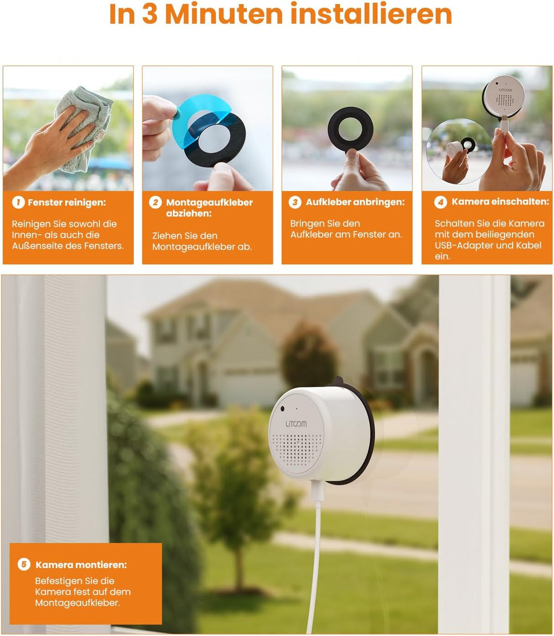 3MP 2K Fensterkamera Innen - 2,4 GHz & 5 GHz WLAN Überwachungskamera mit KI-Farbnachtsicht, Cloud/SD