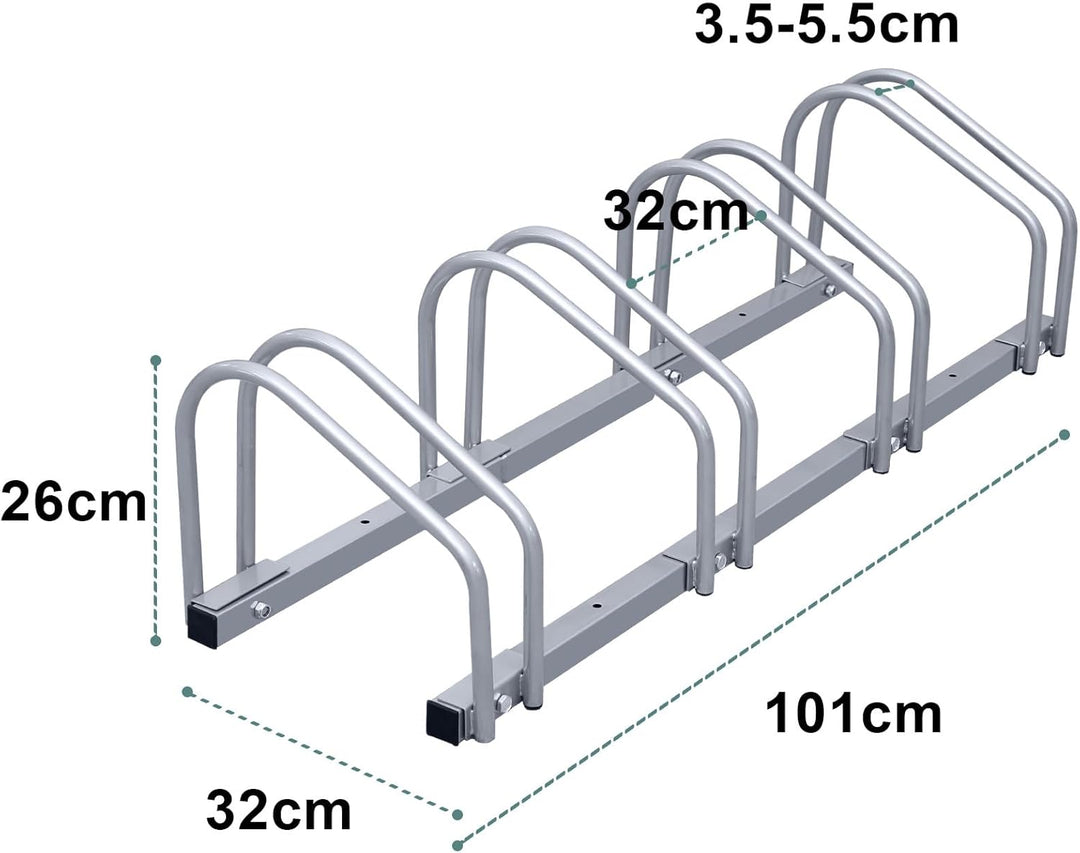 Fahrradständer Boden für 4 Fahrräder, 30cm Radabstand 35-55mm Reifenbreite rostfreier Stahl selbstsi