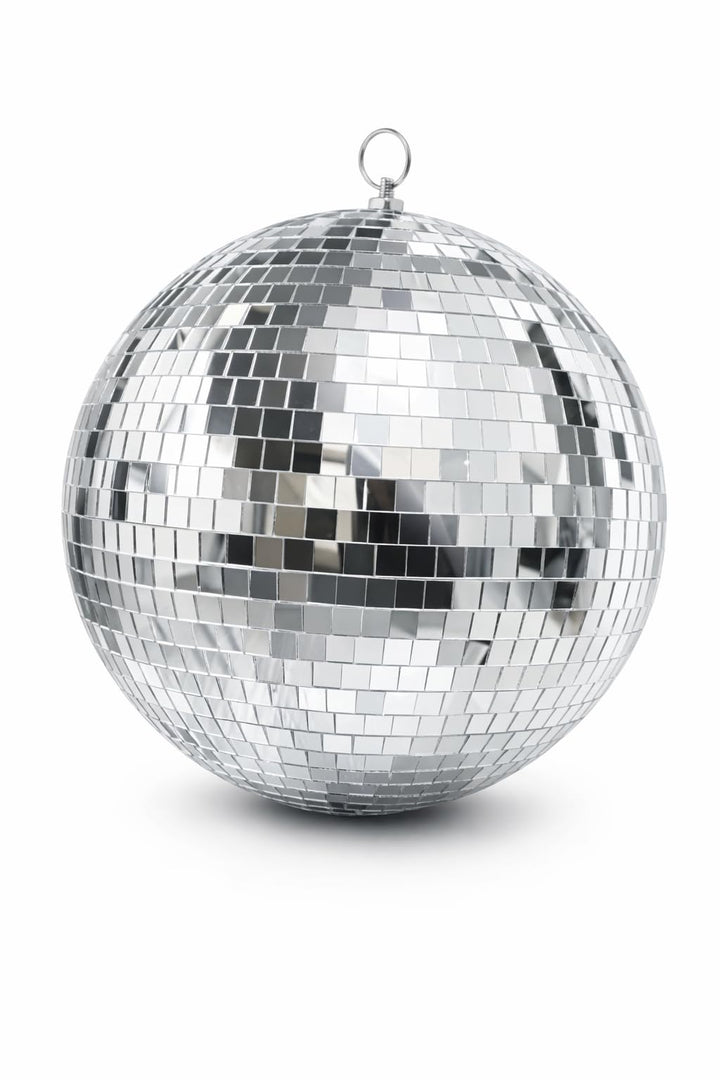 Discokugel Disco-Spiegel, silberfarben, 25 cm, mit Haken zum Aufhängen, glitzernde Dekoration, gross