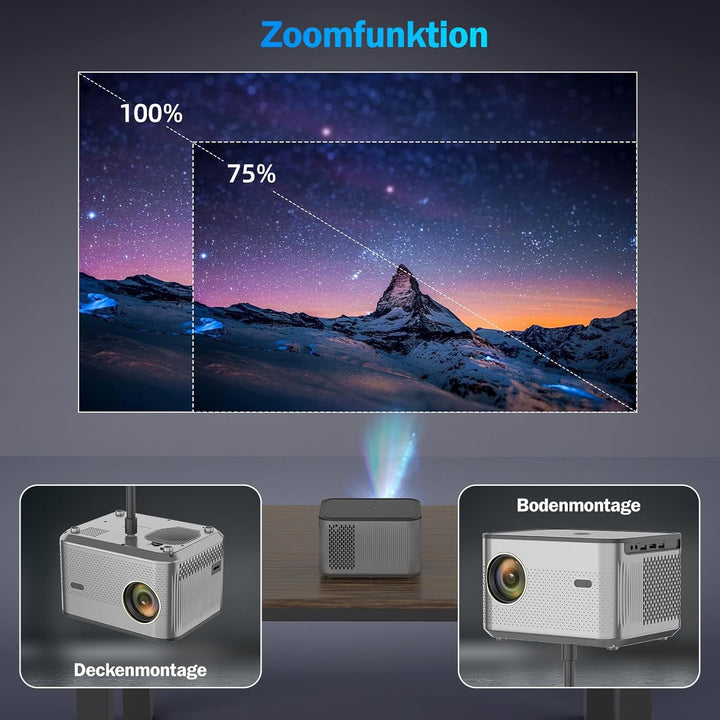 Beamer, 5G WiFi Bluetooth Beamer 12000 Lumen Full HD 1080P Beamer 4K Video Unterstützt, Heimkino Pro