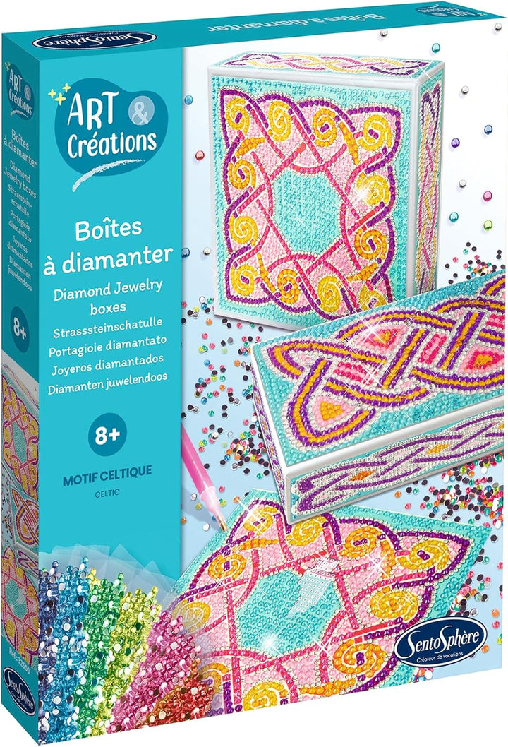 Sentosphère 3932500 Strassstein-Schatulle Muster, DIY Bastelset für Kinder und Erwachsene