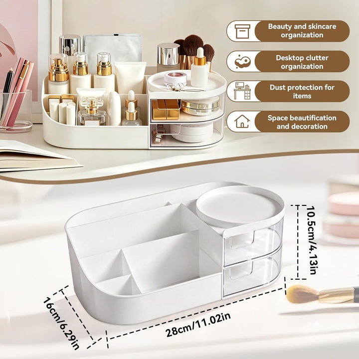 Schminktisch Organizer mit 2 Schubladen & Pinselhalter, Make Up Organizer Kosmetik Aufbewahrung für