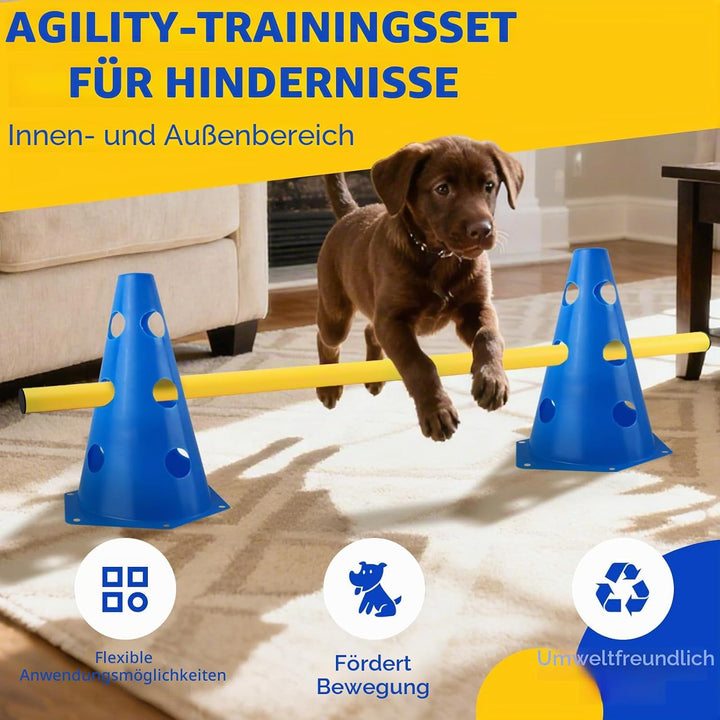 Steckhürden Set für Hunde, Agility Hürden für Hunde und Pferde, Agility Set mit 8 Kegel 23cm Höhe +