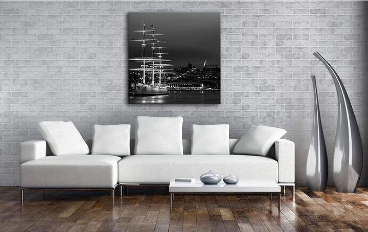deyoli Segelboote im Hafen von Stockholm Format: 70x70 Effekt: Schwarz&amp;Weiss als Leinwandbild, Motiv