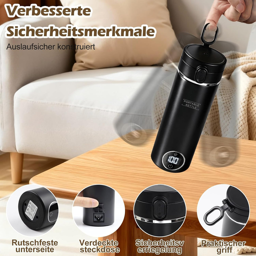 Elektrischer Reisewasserkocher Klein 500ML/ 300W,Tragbarer Wasserkocher Mini Wassertasse Edelstahl 3