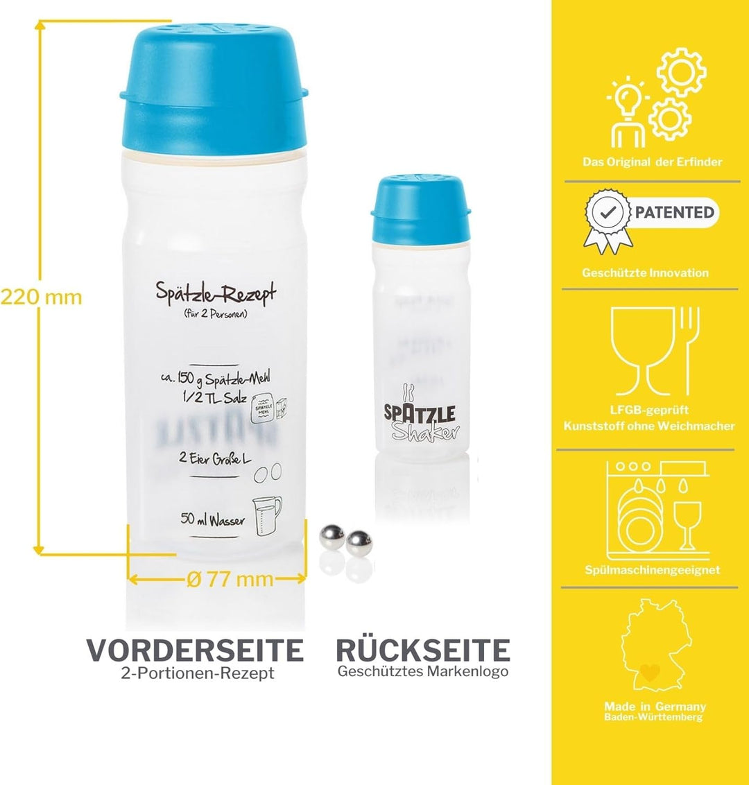 Einsteiger-Set zum Spätzle selber machen mit Spätzle-Shaker (675 ml blau) 2 Portionen & Rezeptbuch (