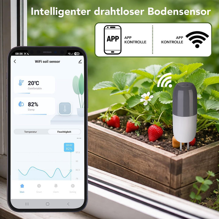 Royal Gardineer Smarter WLAN-2in1-Bodenfeuchtigkeits- und Temperaratursensor mit App