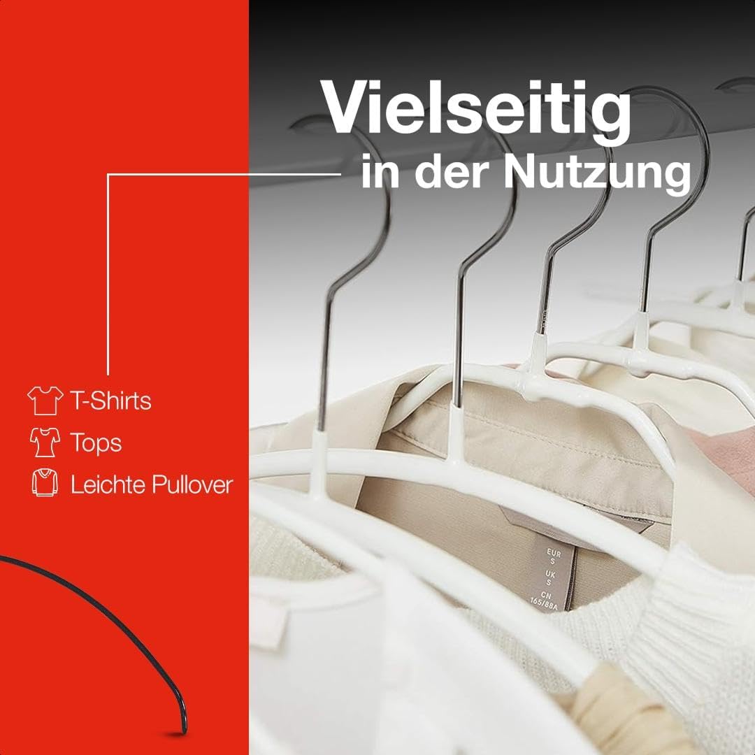 MAWA Kleiderbügel Light, Set mit 20 platzsparenden und rutschfesten Bügeln, ideal für T-Shirts, Tops