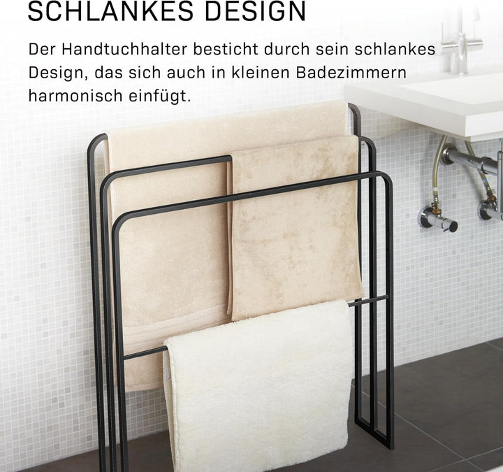 Bath towel hanger with 3 bars - Tower - Black Schwarz, Schwarz
