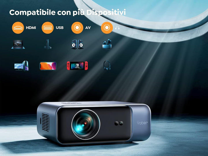 [Autofokus/Trapezkorrektur] Beamer, Full HD 1080P WiFi6 Bluetooth Beamer Heimkino 4K Video Unterstüt