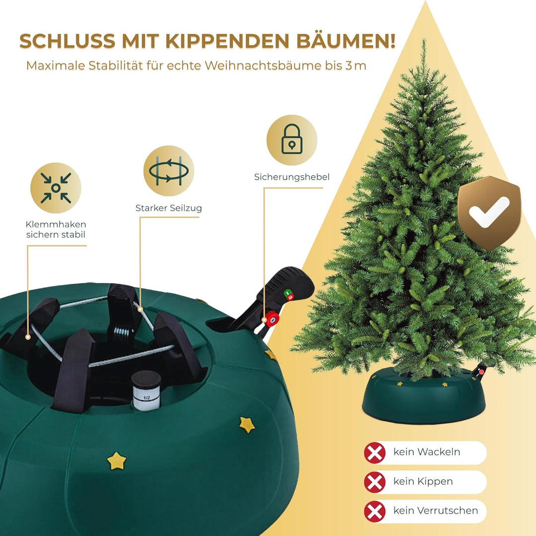 Stabiler Christbaumständer für Baumhöhe bis 3m, mit Fusspedal und Einseiltechnik, inkl. 3L Wassertan