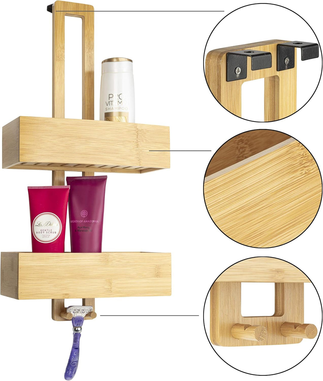 ONVAYA® Duschregal ohne Bohren | aus Bambus | Badregal zum Hängen | Duschablage aus Holz | Hängerega
