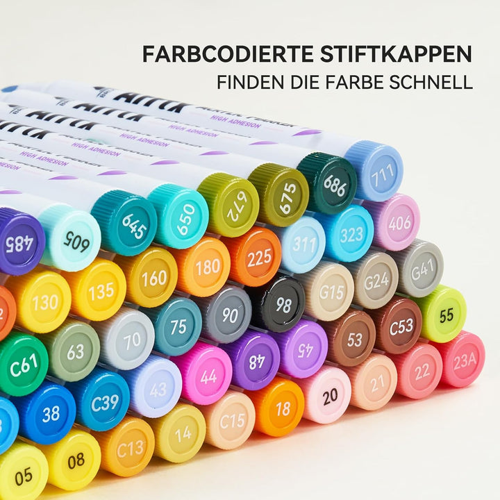 Arrtx 60 Farben Acrylstifte, Acrylmarker für Steine Wasserfest, Graffiti Acrylmalstifte Pinsel Spitz