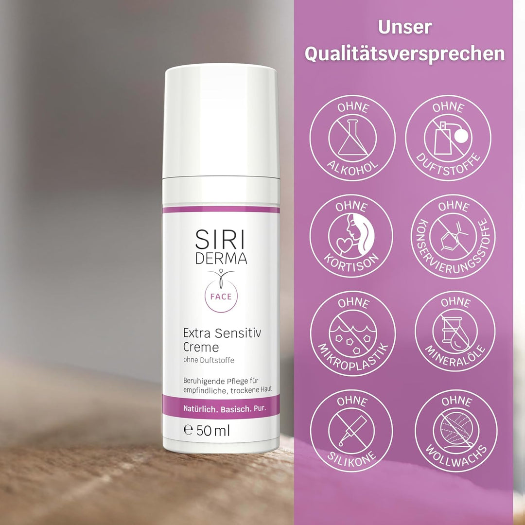 SIRIDERMA Extra Sensitiv Creme | 150 ml | Ohne Duftstoffe | Glättende Pflege für anspruchsvolle und