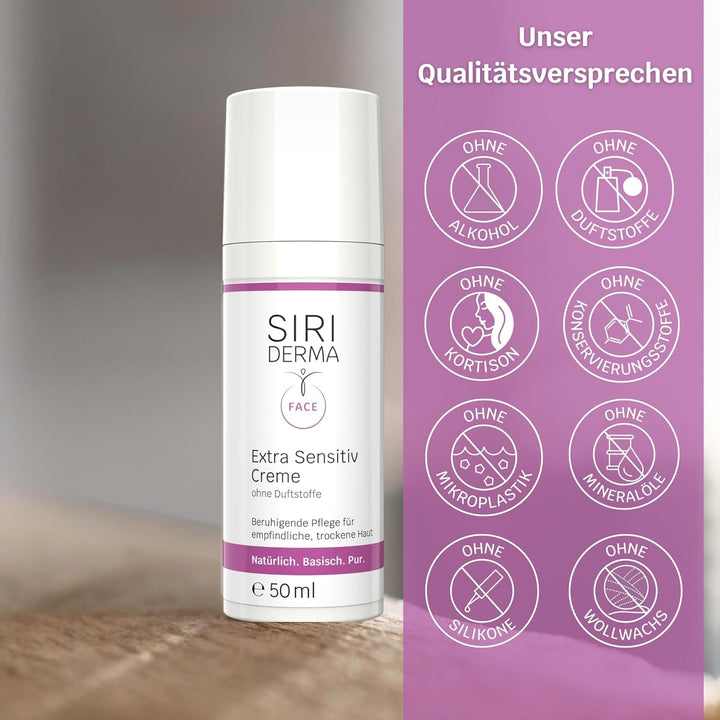 SIRIDERMA Extra Sensitiv Creme | 150 ml | Ohne Duftstoffe | Glättende Pflege für anspruchsvolle und