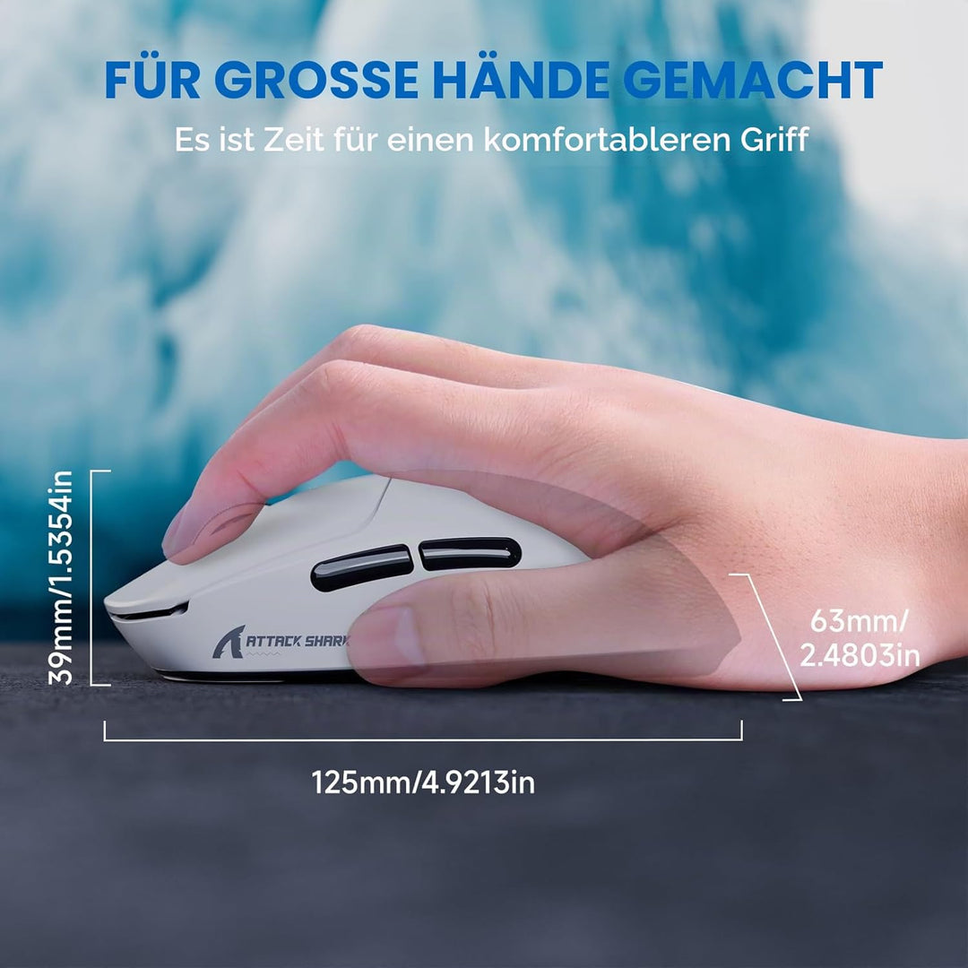 MAMBASNAKE Attack Shark X8PLUS Kabellose Gaming-Maus, PixArt PAW3395PRO-Sensor, 40000 DPI, BT/2,4 GH
