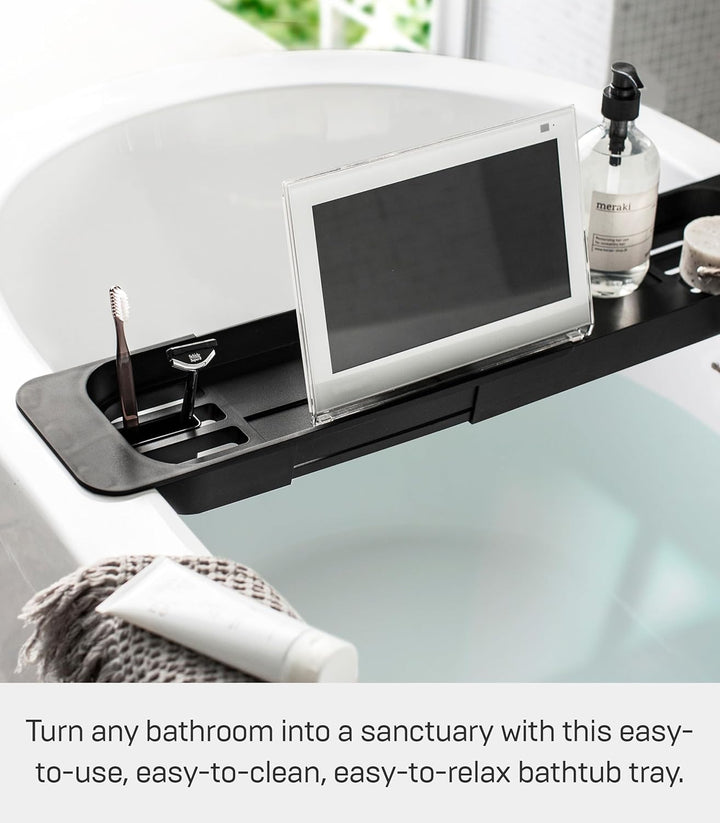 Extendable bathtub tray - Tower - black Schwarz, Schwarz