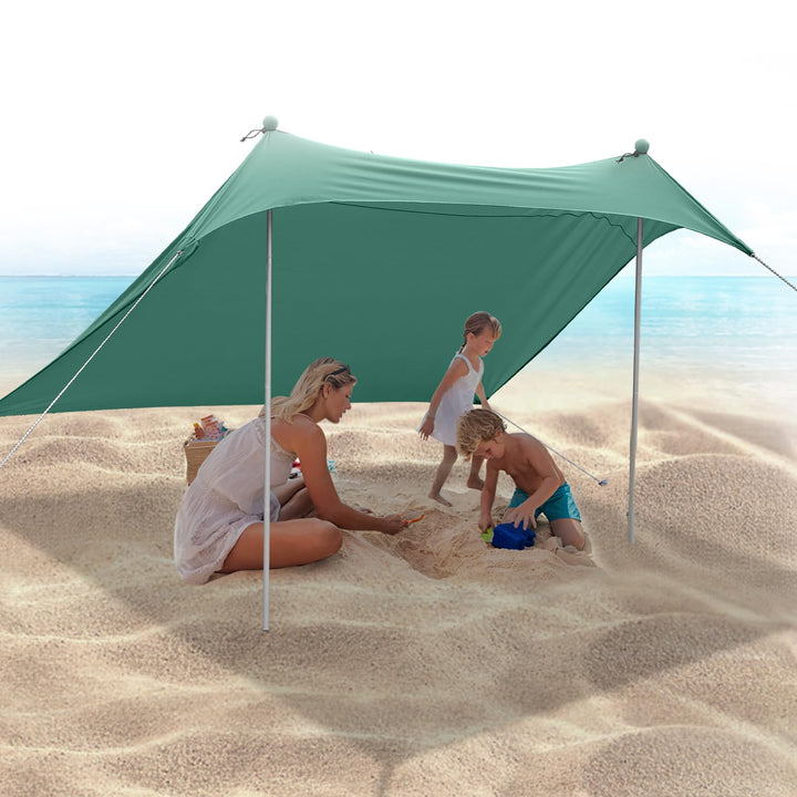 JAICOM Strandzelt, 2.1x2.1m Strandmuschel, UPF50+ UV-Schutz und Wasserdicht Sonnensegel, Mit Sandsch